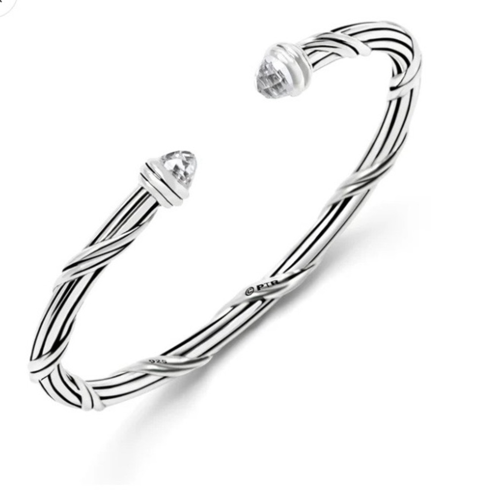 Peter Thomas Roth Silver-Tone Fantasies White Topaz Oval Cuff in Sterling Silver